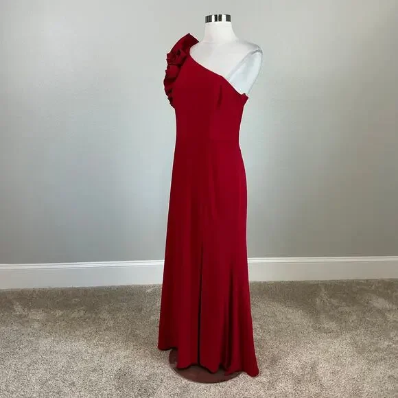 XSCAPE One Shoulder Long Sleeve Evening Gown Colorful Red Size 12P Formal Dress - Picture 5 of 12